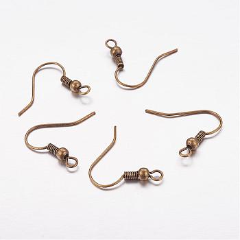 Brass Earring Hooks, Ear Wire, with Horizontal Loop, Nickel Free, Antique Bronze, 17~19x16~18x0.8mm, 20 Gauge, Hole: 2mm