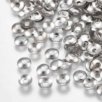 Iron Bead Caps, Nickel Free, Apetalous, Platinum, 4x1mm, Hole: 1.4mm