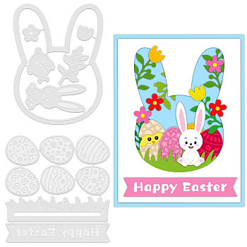 2Pcs 2 Styles Carbon Steel Cutting Dies Stencils, for DIY Scrapbooking, Photo Album, Decorative Embossing Paper Card, Stainless Steel Color, Rabbit & Easter Egg, Easter Theme Pattern, 8.8~10.2x10.5~11.8x0.08cm, 1pc/style