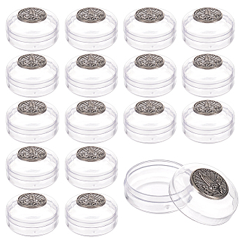Round Transparent Plastics Display Boxes, with Antique Silver Tone Virgin Marry Alloy Slice Ornament, for Gemstone, Jewelry Storage, Clear, 3.5x2.05cm, Inner Diameter: 3.15cm