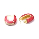 Enamel Half Round Hoop Earrings with Clear Cubic Zirconia(EJEW-F306-07G)-3