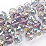 Electroplate Glass Bead Strands, Half Plated, Faceted, Round, Green Plated, 19.5mm, Hole: 2mm, about 12pcs/strand, 8.6 inch(22cm)(EGLA-J140-HP01-20mm)