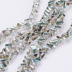 Electroplate Glass Beads Strands, Half Plated, Faceted, Triangle, Green Plated, 4.5x5x6mm, Hole: 1mm, about 83~89pcs/strand, 12.60 inch~12.99 inch(32~33cm)(EGLA-J145-6mm-HP04)