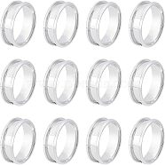 12Pcs Stainless Steel Grooved Finger Ring Settings, Ring Core Blank, for Inlay Ring Jewelry Making, Stainless Steel Color, US Size 11 1/2(20.9mm)(STAS-UN0038-94D)