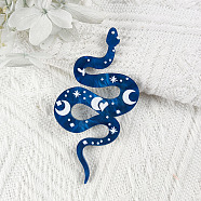 Printed Acrylic Big Pendants, Snake with Moon Pattern Charm, Marine Blue, 69x37mm(FEST-PW0001-037B)