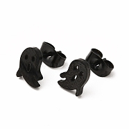 Halloween Ghosts 304 Stainless Steel Stud Earrings for Women, Electrophoresis Black, 9x6mm, Pin: 0.7mm(EJEW-B019-04EB)