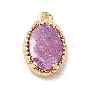 Glass Charms, with Real 18K Gold Plated Brass Findings, Faceted Oval, Old Rose, 10x6x3mm, Hole: 0.9mm(KK-M233-01G-B)