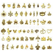 60Pcs 60 Styles Tibetan Style Alloy Charms, Mixed Shapes, Antique Golden, 8~22x4~19x1~7mm, 1pc/style(FIND-YW0001-44)