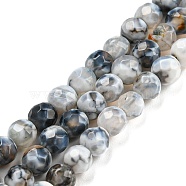 Dyed Natural Fire Crackle Agate Beads Strands, Faceted Round, Gray, 4mm, Hole: 0.8mm, about 94~95pcs/strand, 14.37~14.57 inch(36.5~37cm)(G-G007-01F)