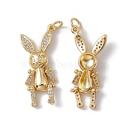 Brass Micro Pave Cubic Zirconia Pendants, with Jump Ring, Mechanical Rabbit Charm, Real 18K Gold Plated, 30x13x4.5mm, Hole: 3.5mm(KK-B061-09G)