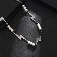 Lightning Pearl Bib Necklace, Stainless Steel Link Chain Necklaces for Men and Women(DW4079)
