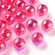 Transparent Acrylic Beads, AB Color Plated, Round, Fuchsia, 16x15mm, Hole: 2.8mm, about 220pcs/500g(MACR-S370-B16mm-706)