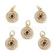 Brass Micro Pave Cubic Zirconia Pendants, Long-Lasting Plated, Cadmium Free & Lead Free, Flat Round, Real 18K Gold Plated, 12.5x10x2mm, Hole: 3.6mm(ZIRC-P092-005G-RS)