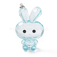 Transparent Acrylic Rhinestone Big Pendants, with Alloy Findings, Faceted, Rabbit, Sky Blue, 59.5x35.5x24mm, Hole: 1.6mm(TACR-P002-02B)