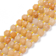 Natural Topaz Jade Beads Strands, Round, Faceted, 8~9x10mm, Hole: 1.2mm, about 33~35pcs/strand, 15.16inch(38.5cm)(G-R482-22-10mm)