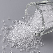 Glass Seed Beads, Transparent, Round, White, 12/0, 2mm, Hole: 1mm, about 30000 beads/pound(SEED-A004-2mm-1)