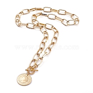 304 Stainless Steel Coin Pendants Necklaces, with Aluminium Cable Chains/Paperclip Chains, Flat Round with Word Republique Francaise 1808, Golden, 20.66 inch(52.5cm), 8mm(X-NJEW-JN02749-01)