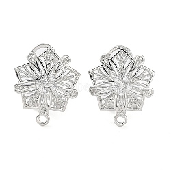 Hollow Flower Brass Micro Pave Cubic Zirconia Stud Earrings Finding, with Horizontal Loops, Cadmium Free & Lead Free, Platinum, 18x15.5mm, Hole: 1.5mm, Pin: 0.8mm(KK-E083-11P)