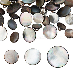 WADORN 30Pcs 3 Styles 1-Hole Shell Shank Buttons, with Alloy Findings, Flat Round, Mixed Color, 10~15x2~2.5mm, Hole: 2.5~3x2~2.5mm, 10pcs/style(BUTT-WR0001-17A)