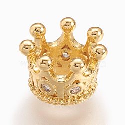 Brass Micro Pave Cubic Zirconia European Beads, Large Hole Bead, Crown, Golden, 11x7.5mm, Hole: 5mm(X-ZIRC-E117-50G)