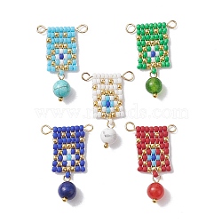 MIYUKI Rocailles Seed Loom Pattern, with Natural & Synthetic Mixed Gemstone, Rectangle Links Connectors, Mixed Color, 28~30x18~19x6.5mm, Hole: 1.8~2.5mm(PALLOY-MZ00176-02)