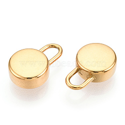 304 Stainless Steel Pendants, Manual Polishing, Flat Round Padlock Charms, Real 14K Gold Plated, 15.5x10x5mm, Hole: 3x4mm(STAS-T064-25G)