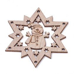 Undyed Wooden Big Pendants, Star with Snowman, BurlyWood, 77x67x2.5mm, Hole: 2mm(WOOD-S040-20)