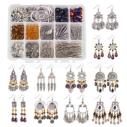 DIY Earring Making, with Tibetan Style Alloy Chandelier Components, Connector Cabochon Settings, Handmade Glass Beads and Brass Earring Hooks, Mixed Color, 14x10.8x3cm(DIY-SC0004-51)
