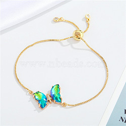 European Jewelry Simple and Elegant Crystal Butterfly Bracelet Adjustable Bracelet for Women, Cyan, 0.1cm(ST1296378)