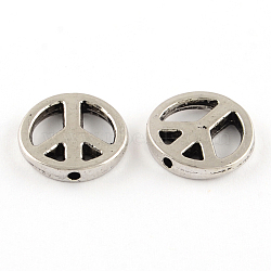 Tibetan Style Alloy Beads, Cadmium Free & Lead Free, Peace Sign, Antique Silver, 13x2.5mm, Hole: 1mm, about 800pcs/1000g(TIBEB-A14187-AS-RS)