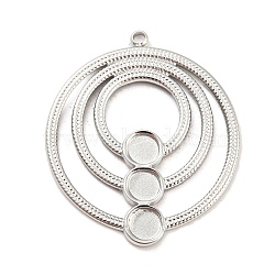 304 Stainless Steel Pendant Cabochon Settings, Triple Ring, Stainless Steel Color, Tray: 4mm, 29x25x1.5mm, Hole: 1.5mm(STAS-P333-03P)