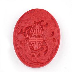 Cinnabar Beads, Carved Lacquerware, Oval, Red, 50.5mm long, 39mm wide, 11mm thick, hole: 1.8mm(CLB024Y)