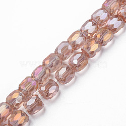 Electroplate Transparent Glass Beads Strands, Faceted, Column, Pink, 8x8mm, Hole: 1.2mm, about 79~80pcs/strand, 25.59 inch~27.17 inch(65~69cm)(EGLA-N002-32-C02)