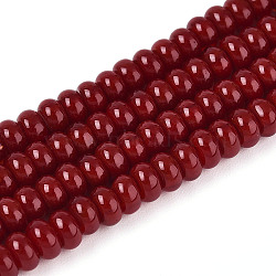 Opaque Solid Color Glass Beads Strands, Rondelle, Dark Red, 4x2.5mm, Hole: 0.7mm, about 135pcs/strand, 14.96''(38cm)(GLAA-ZX008-4mm-18O)