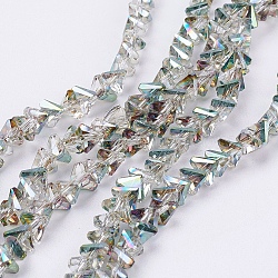 Electroplate Glass Beads Strands, Half Plated, Faceted, Triangle, Green Plated, 4.5x5x6mm, Hole: 1mm, about 100pcs/strand, 13.7 inch(35cm)(EGLA-J145-6mm-HP04)
