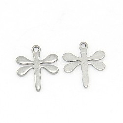 Trendy 201 Stainless Steel Dragonfly Pendants, Stainless Steel Color, 12x10.5x0.9mm, Hole: 1mm(STAS-O031-C06)