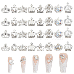 32Pcs 8 Style Crown Alloy Rhinestone Nail Art Cabochons, Nail Art Charms for Women DIY Manicures Decoration Accessories, Silver, 7~11x8.5~12x2~4mm, 4pcs/style(MRMJ-FH0001-20)