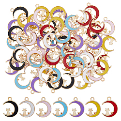 70Pcs 7 Colors Alloy Enamel Pendants, Light Gold, Moon with Cat Charm, Mixed Color, 19.5x14.5x1.5mm, Hole: 2mm, 10pcs/color(ENAM-DC0001-45)
