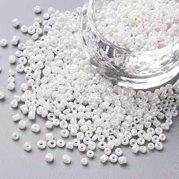 Glass Seed Beads, Opaque Colors Lustered, Round, White, 2mm, Hole: 1mm, about 6666pcs/100g