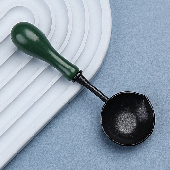 Alloy Sealing Wax Spoons, with Wood Handle, Stamp Heating Tool, Dark Green, 104x35mm
