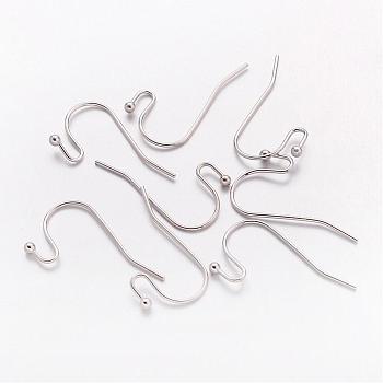 Platinum Color Brass Hook Ear Wire, Lead Free & Cadmium Free & Nickel Free, about 11mm wide, 22mm long, 0.75mm thick