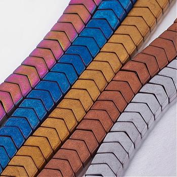 Electroplate Non-magnetic Synthetic Hematite Bead Strands, Frosted, Arrow, Mixed Color, 8x5x3mm, Hole: 1mm, about 117pcs/strand, 15.5 inch