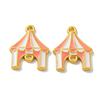 Rack Plating Alloy Enamel Connector Charms, Matte Gold Color, Tent Links, Light Coral, 18.5x15x2.5mm, Hole: 1.5mm