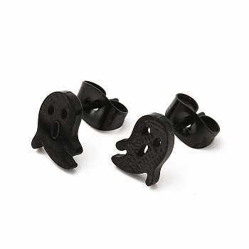 Halloween Ghosts 304 Stainless Steel Stud Earrings for Women, Electrophoresis Black, 9x6mm, Pin: 0.7mm