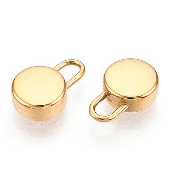 304 Stainless Steel Pendants, Manual Polishing, Flat Round Padlock Charms, Real 14K Gold Plated, 15.5x10x5mm, Hole: 3x4mm