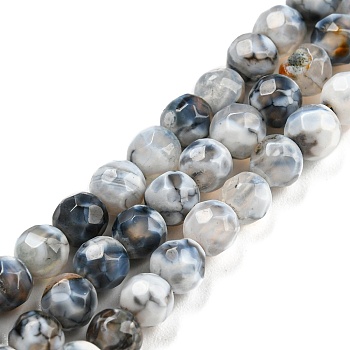 Dyed Natural Fire Crackle Agate Beads Strands, Faceted Round, Gray, 4mm, Hole: 0.8mm, about 94~95pcs/strand, 14.37~14.57 inch(36.5~37cm)