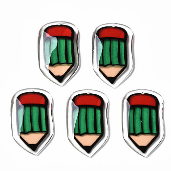 Epoxy Resin Pendants for Teachers' Day, Pencil, Green, 25.5x14.5x2mm, Hole: 0.8mm