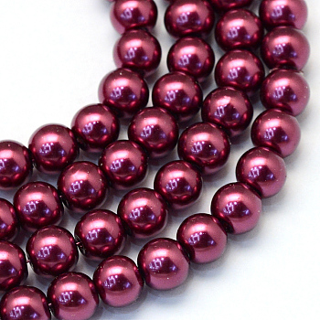 Baking Painted Glass Pearl Bead Strands, Pearlized, Round, Medium Violet Red, 3~4mm, Hole: 0.5mm, about 195pcs/strand, 23.6 inch