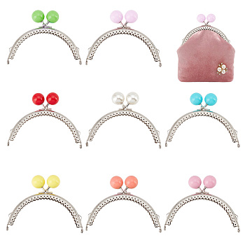 Elite 8Pcs 8 Colors Iron Kiss Lock Purse Frames, with Plastic Beads, for Coin Purse Making, Platinum, Mixed Color, 8.4x11.2x1.1cm, Hole: 1.4mm & 5x2.5mm, 1pc/color