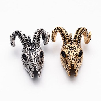 Retro 304 Stainless Steel Goat Skull Pendants, Mixed Color, 49x35x22mm, Hole: 7mm